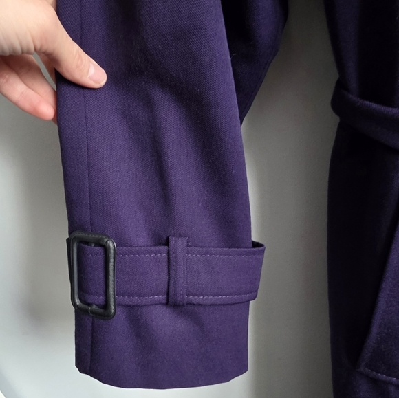 HOLLY’S Saxonia 100% Virgin Wool Long Trench Coat Purple Belted Vintage England - Picture 8 of 14
